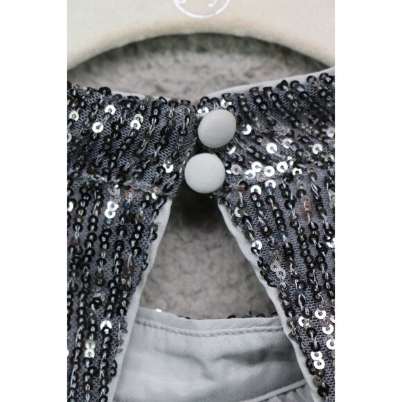 Loft Sleeveless Full Sequin Cutout Back Halter Swing Dress-Size Large-Silver - Picture 12 of 12